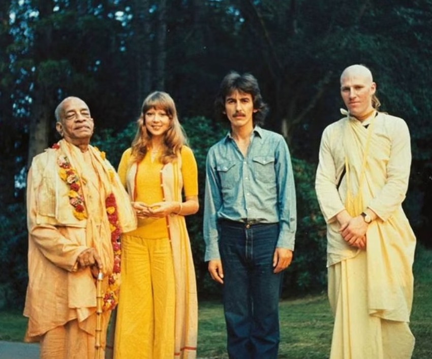 Srila Prabhupada with George Harrison and Pattie Boyd